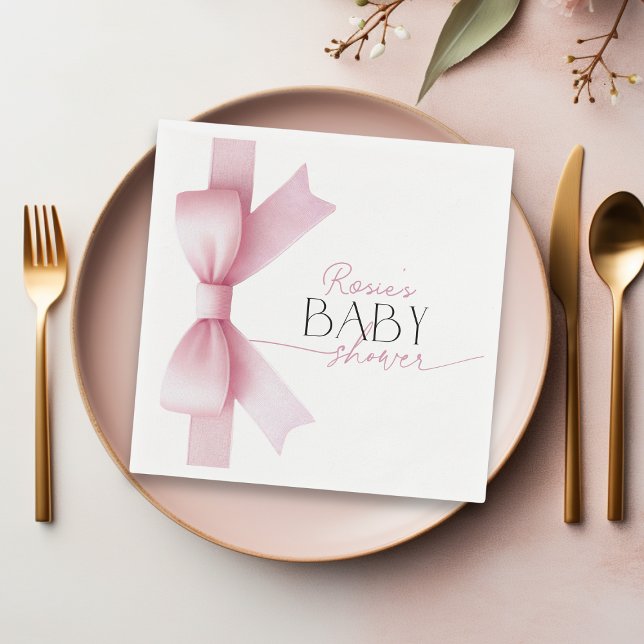 Servilleta De Papel Elegante Chica de Coquette Bow Rosado Baby Shower (Subido por el creador)