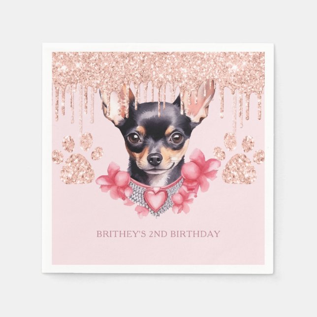 Servilleta De Papel Elegante Chihuahua con fiesta de cumpleaños Purpur (Anverso)