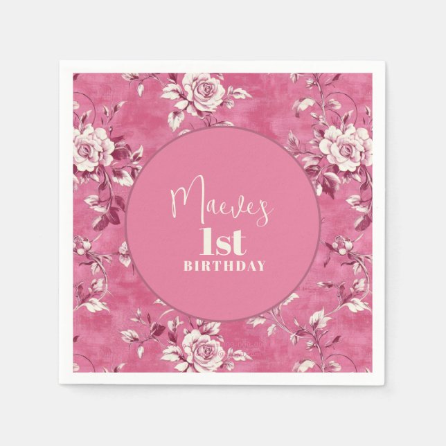 Servilleta De Papel Elegante Chinoiserie rosa Fiesta de cumpleaños 1 (Anverso)