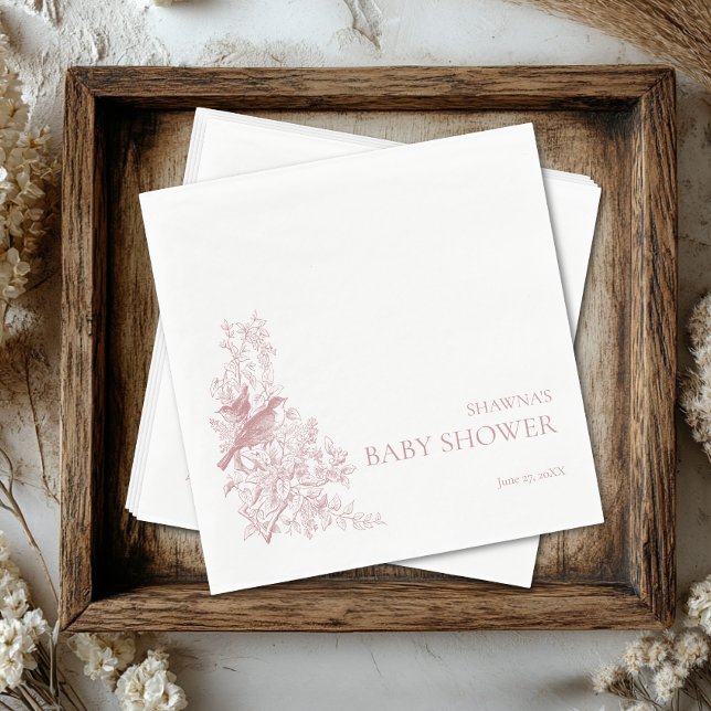 Servilleta De Papel Elegante Chinoiserie rosada Naturaleza Aves Baby S (Elegant Pink Chinoiserie Nature Birds Baby Shower Napkins)