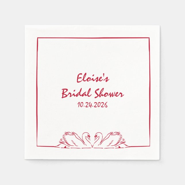 Servilleta De Papel Elegante Cisne Crimson Red Hand Drawed Bridal Show (Anverso)