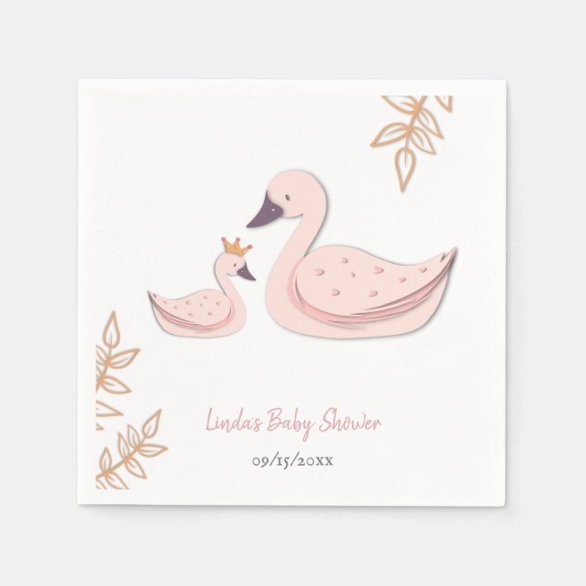 Servilleta De Papel Elegante cisne rosa con Baby Shower Chica de Cygne (Anverso)