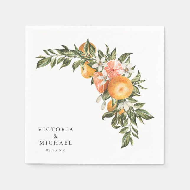 Servilleta De Papel Elegante Citrus Orchard | Monograma Botánico Boho (Anverso)