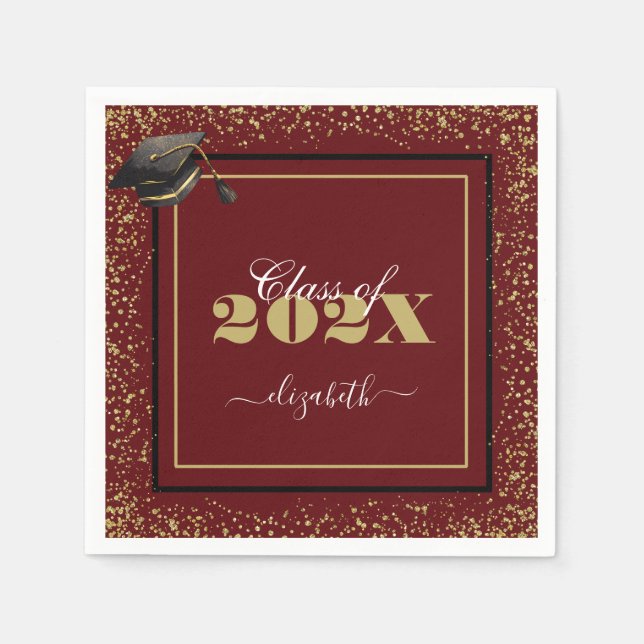 Servilleta De Papel Elegante Clase de Graduación de Oro de 2025 Nombre (Anverso)