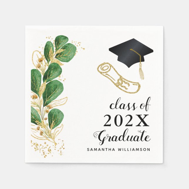 Servilleta De Papel Elegante Clase de Verdor Floral de Graduación 2025 (Anverso)