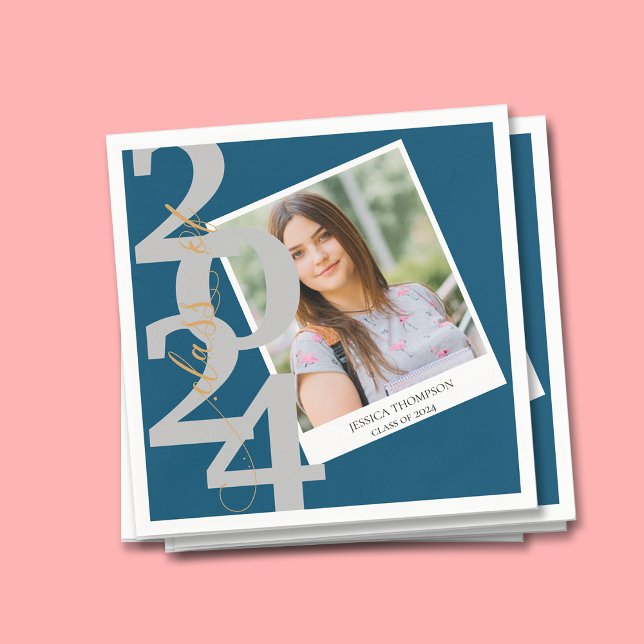 Servilleta De Papel Elegante Clase del Partido de Graduación de Fotogr (Elegant Class of 2024 Photo Graduation Party Napkins)