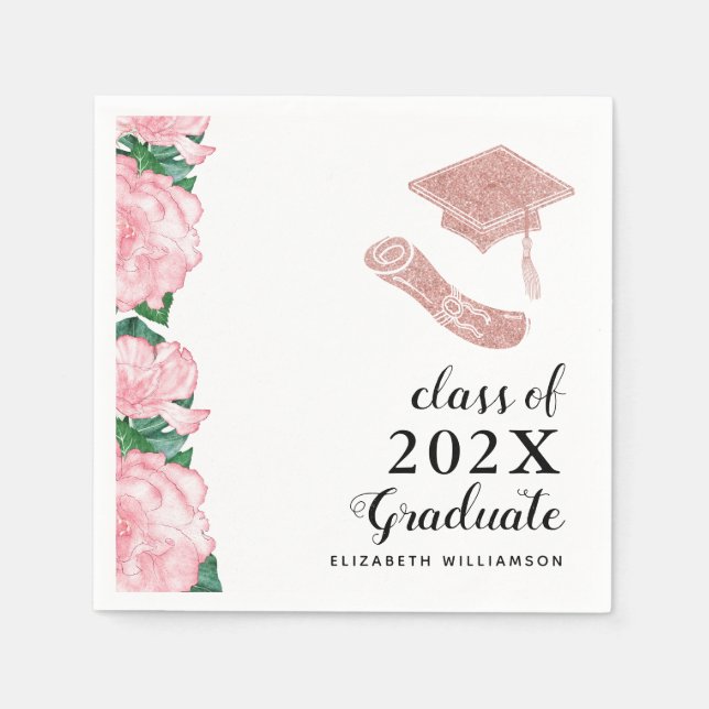 Servilleta De Papel Elegante Clase Floral 2025 Graduación Chica (Anverso)