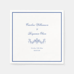 Servilleta De Papel Elegante Clásico Azul Francés Campo Floral Boda