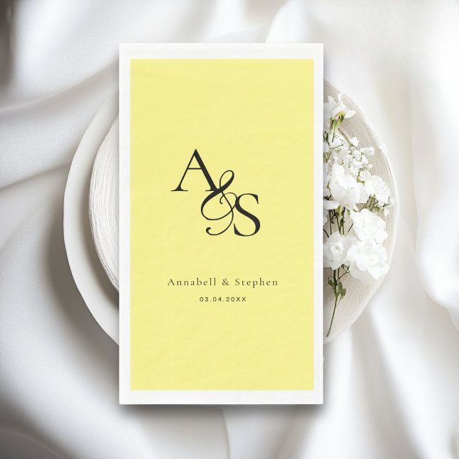 Servilleta De Papel Elegante, clásico, monograma, amarillo, Boda (Elegant, Classic, Monogram,  Wedding, Yellow Napkins.)