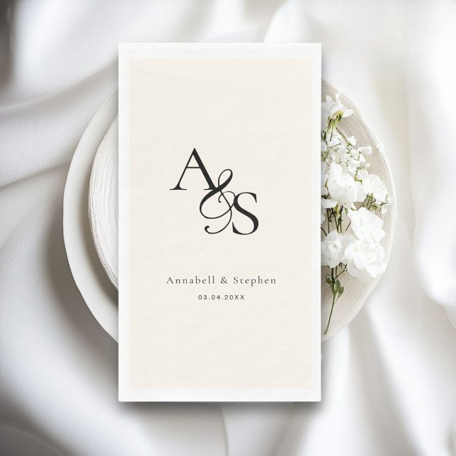 Servilleta De Papel Elegante, clásico, monograma, beige, Boda (Elegant, Classic, Monogram, Wedding Paper Guest Towels, Napkins. Beige)