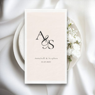 Servilleta De Papel Elegante, Clásico, Monograma, Beige-Rosa, Boda