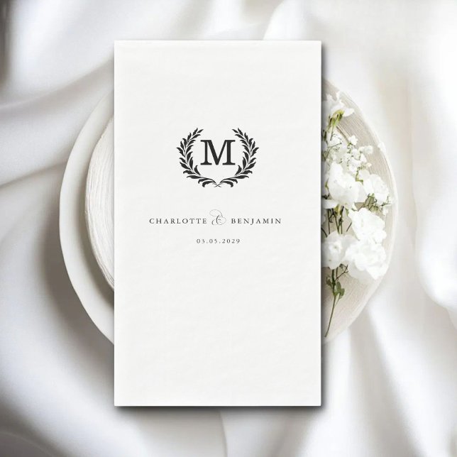 Servilleta De Papel Elegante, clásico, monograma, blanco, Boda (Elegant, Classic, Monogram, White, Wedding Paper Guest Towels)