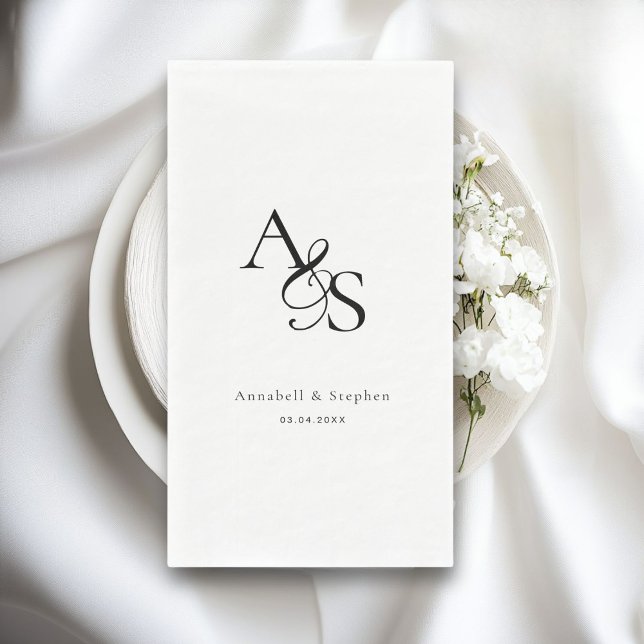 Servilleta De Papel Elegante, clásico, monograma, blanco, Boda (Elegant, Classic, Monogram, Wedding Paper Guest Towels, Napkins. White+BLACK)