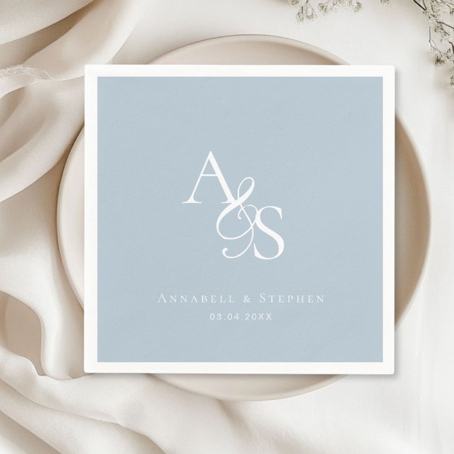 Servilleta De Papel Elegante, clásico, monograma, Boda Powder-Blue (Elegant, Classic, Monogram, Powder Blue, Wedding Napkin with your name and date.)