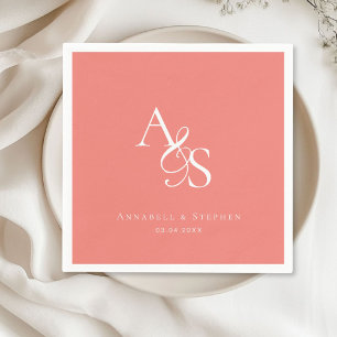 Servilleta De Papel Elegante, clásico, monograma, coral, Boda