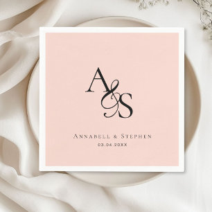 Servilleta De Papel Elegante, Clásico, Monograma, Rosa Claro, Boda