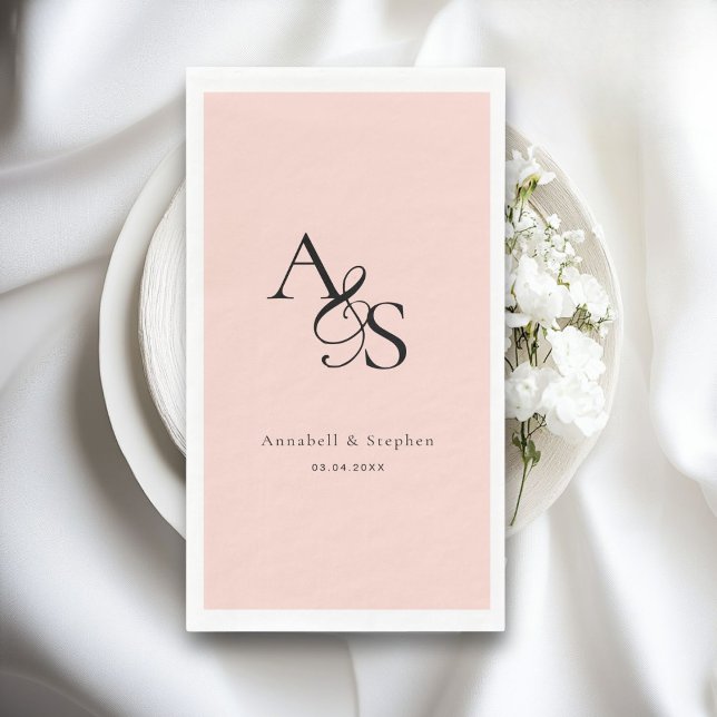 Servilleta De Papel Elegante, clásico, monograma, rosa-Rubor, Boda (Personalized Elegant, Classic, Monogram, Blush-Pink, Wedding Napkins.)