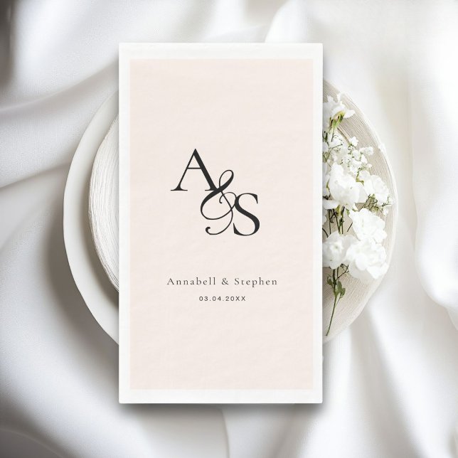 Servilleta De Papel Elegante, clásico, monograma, Rubor-Beige, Boda (Elegant, Classic, Monogram, Wedding Paper Guest Towels, Napkins. Beige)