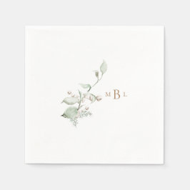 Servilleta De Papel Elegante cóctel Boda de Foliage & Cotton Monogram