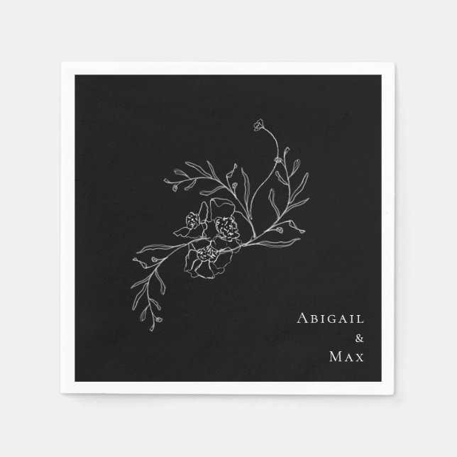 Servilleta De Papel Elegante cóctel Boda Floral B/W de época (Anverso)