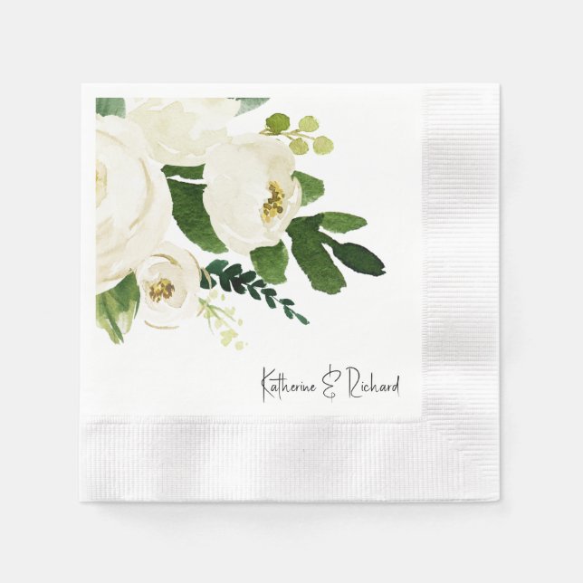 Servilleta De Papel Elegante cóctel Boda personalizado de rosa blanca (Anverso)