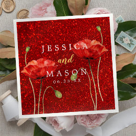 Servilleta De Papel Elegante cóctel Boda Purpurina Rojo Flowey