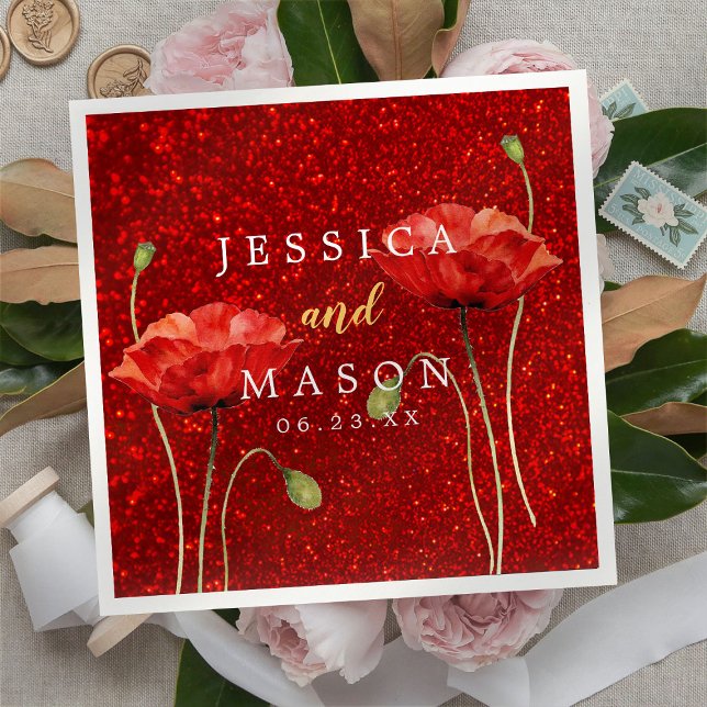 Servilleta De Papel Elegante cóctel Boda Purpurina Rojo Flowey (Subido por el creador)