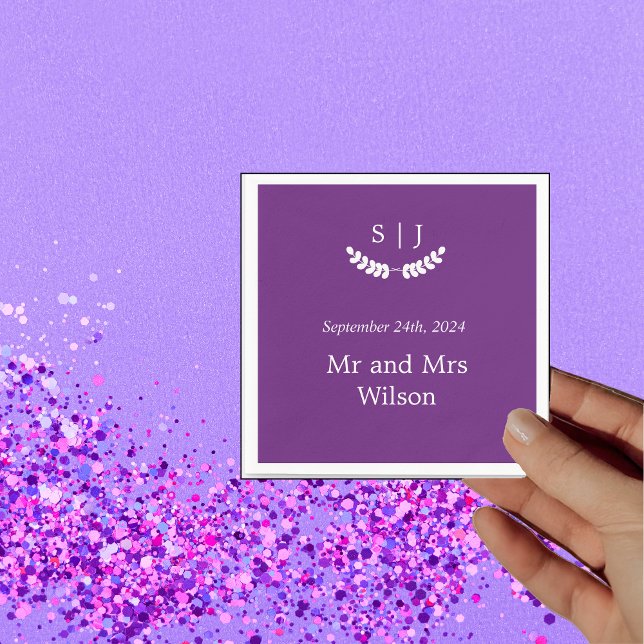 Servilleta De Papel Elegante cóctel Monograma Morado Jewel Tone Dinner (Subido por el creador)