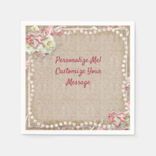 Servilleta De Papel Elegante colibrí Romántico Perlas de Rosas Blancas