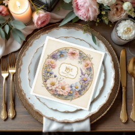 Servilleta De Papel Elegante color de agua floral vintage azul rosado