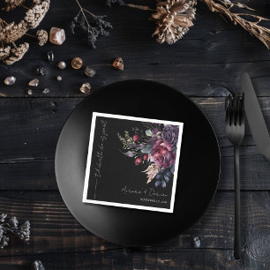 Servilleta De Papel Elegante color de agua negro Boda floral Napkin