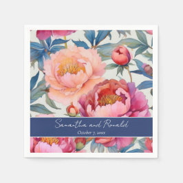 Servilleta De Papel Elegante color de agua Peony Flowers Boda
