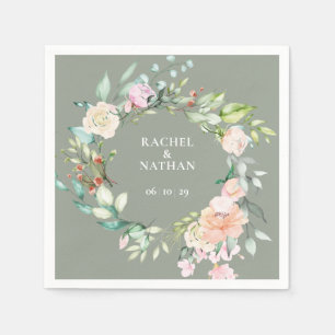 Servilleta De Papel Elegante color de agua verde Boda floral