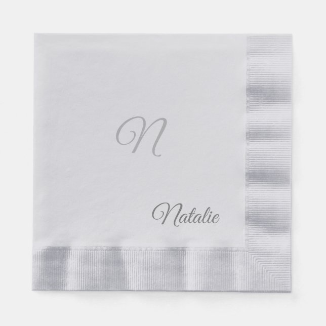 Servilleta De Papel Elegante color sólido plateado monogramado Napkins (Anverso)
