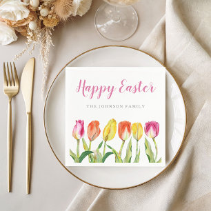 Servilleta De Papel Elegante Colorido Feliz Pascua Floral Tulipán