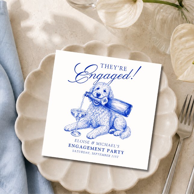 Servilleta De Papel Elegante compromiso de Golden Doodle con Chinoiser (Elegant Chinoiserie Golden Doodle Engagement Napkins)