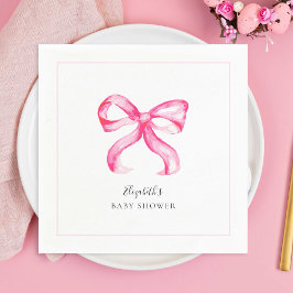 Servilleta De Papel Elegante Coquette Baby Shower Bow Rosa Minimal