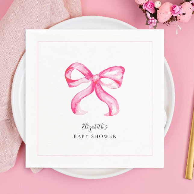 Servilleta De Papel Elegante Coquette Baby Shower Bow Rosa Minimal (Subido por el creador)
