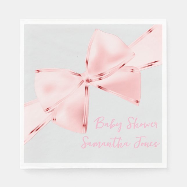 Servilleta De Papel Elegante Coquette Rosa Bow Chica Baby Shower (Anverso)