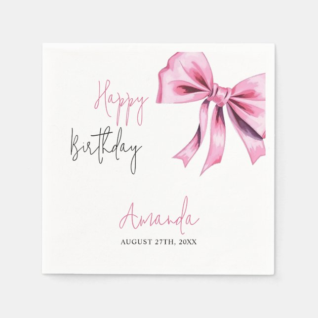 Servilleta De Papel Elegante Coquette Rosa Bow Sweet 16 Cumpleaños (Anverso)