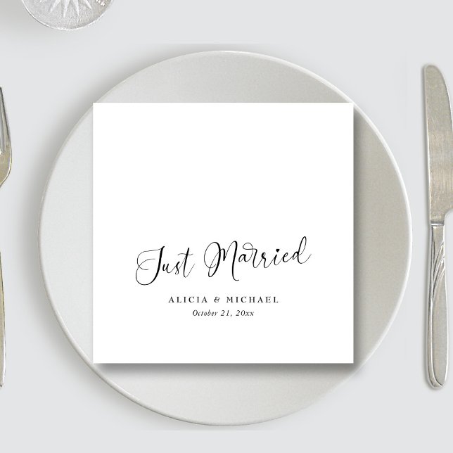 Servilleta De Papel Elegante corazón "recién casado" - Boda blanco ( Elegant 'Just Married' Heart - White Wedding Napkins)