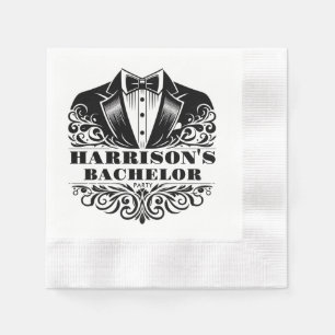 Servilleta De Papel Elegante Corbatín Negro y Blanco Tuxedo Filigrana