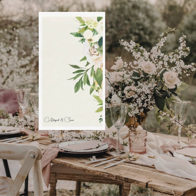 Servilleta De Papel Elegante Cream Floral Script Names Boda (Subido por el creador)
