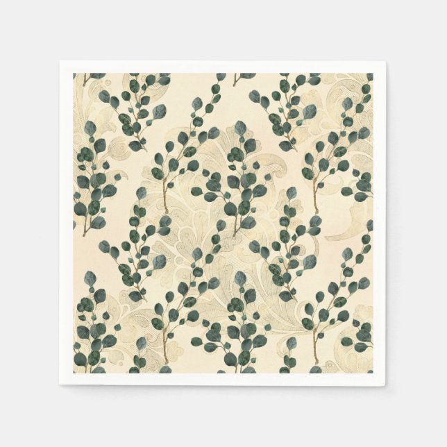 Servilleta De Papel Elegante Cream Gold Whimsical Eucalyptus Greenerat (Anverso)