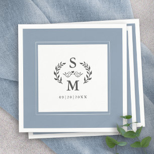Servilleta De Papel Elegante Cresta de Monograma de Boda Corona Azul P