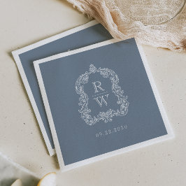 Servilleta De Papel Elegante Cresta de Monograma Vintage Azul Polvo Bo