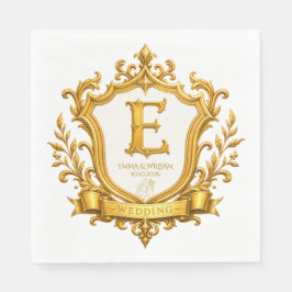 Servilleta De Papel Elegante Cresta de Monograma Vintage de Oro para B