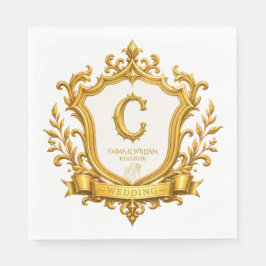 Servilleta De Papel Elegante Cresta de Monograma Vintage de Oro para B