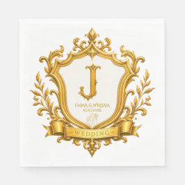 Servilleta De Papel Elegante Cresta de Monograma Vintage de Oro para B