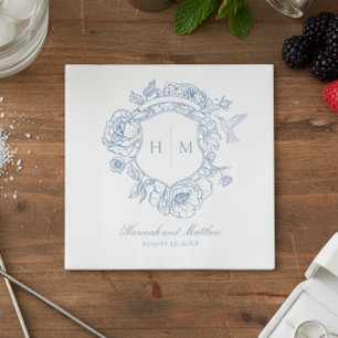 Servilleta De Papel Elegante Cresta de Pájaro Chinoiserie Azul para Bo